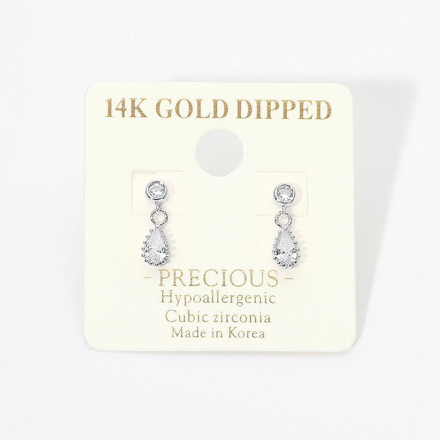 14K Gold Dipped Teardrop CZ Drop Earrings – Dainty Sparkle Bridal Jewelry