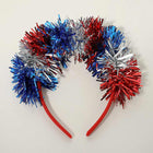 American USA Flag Tinsel Party Headband - Patriotic Sequin Headgear - Red White Blue Headband