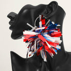 American USA Festive Tinsel Statement Hoop Earrings - Fringe Hoops - Red White Blue Party Earrings