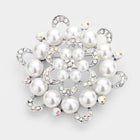 Round Crystal Pearl Flower Pin Brooch – Elegant Bridal & Wedding Lapel Pin Accessory
