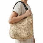Bamboo Handle Paper Shoulder Tote Bag - Eco-Friendly Natural Boho Tote - Summer Beach Top-Handle Bags
