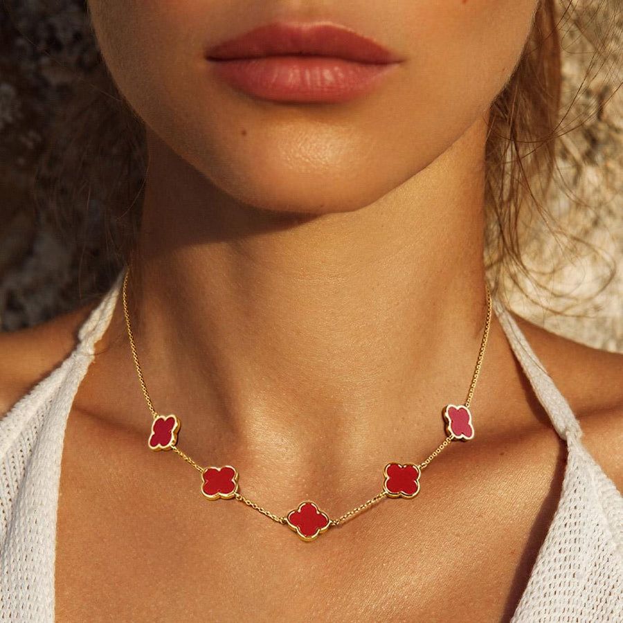 Gold Dipped Mother of Pearl Quatrefoil Station Necklace - Clover Necklace - Dainty Layering Chain