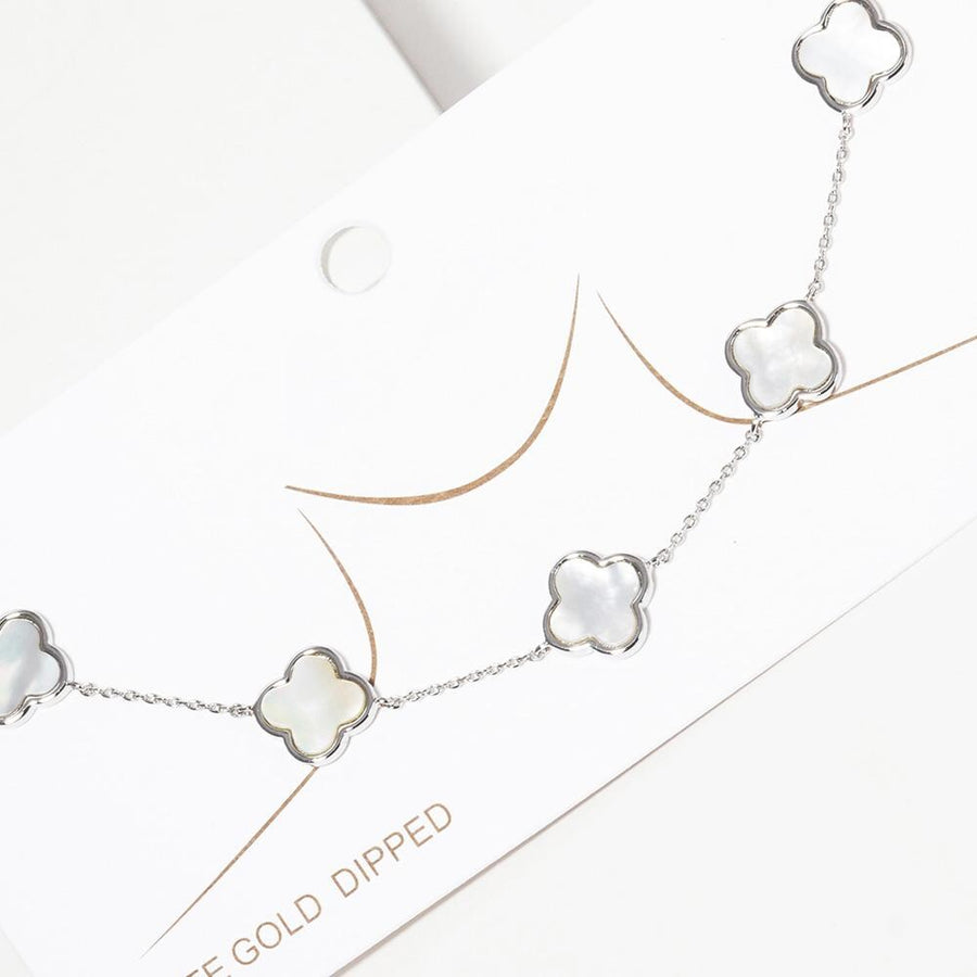 Gold Dipped Mother of Pearl Quatrefoil Station Necklace - Clover Necklace - Dainty Layering Chain