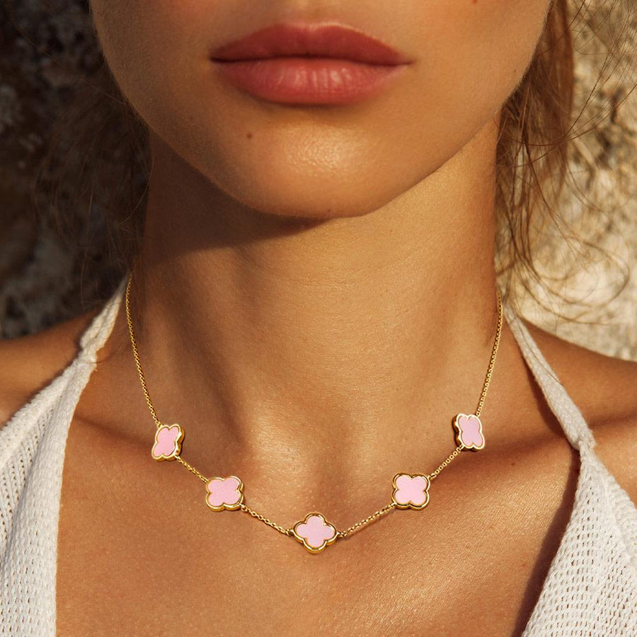 Gold Dipped Mother of Pearl Quatrefoil Station Necklace - Clover Necklace - Dainty Layering Chain