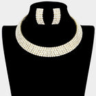 5 Row Crystal Rhinestone Choker Necklace, Statement Cuff Necklace, Sparkly Bridal Wedding Choker, Prom Pageant Jewelry