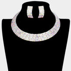 5 Row Crystal Rhinestone Choker Necklace, Statement Cuff Necklace, Sparkly Bridal Wedding Choker, Prom Pageant Jewelry