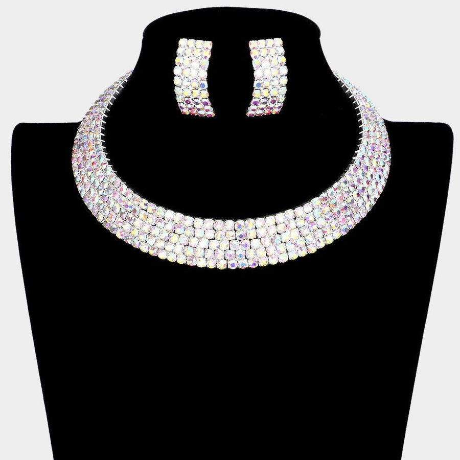 5 Row Crystal Rhinestone Choker Necklace, Statement Cuff Necklace, Sparkly Bridal Wedding Choker, Prom Pageant Jewelry
