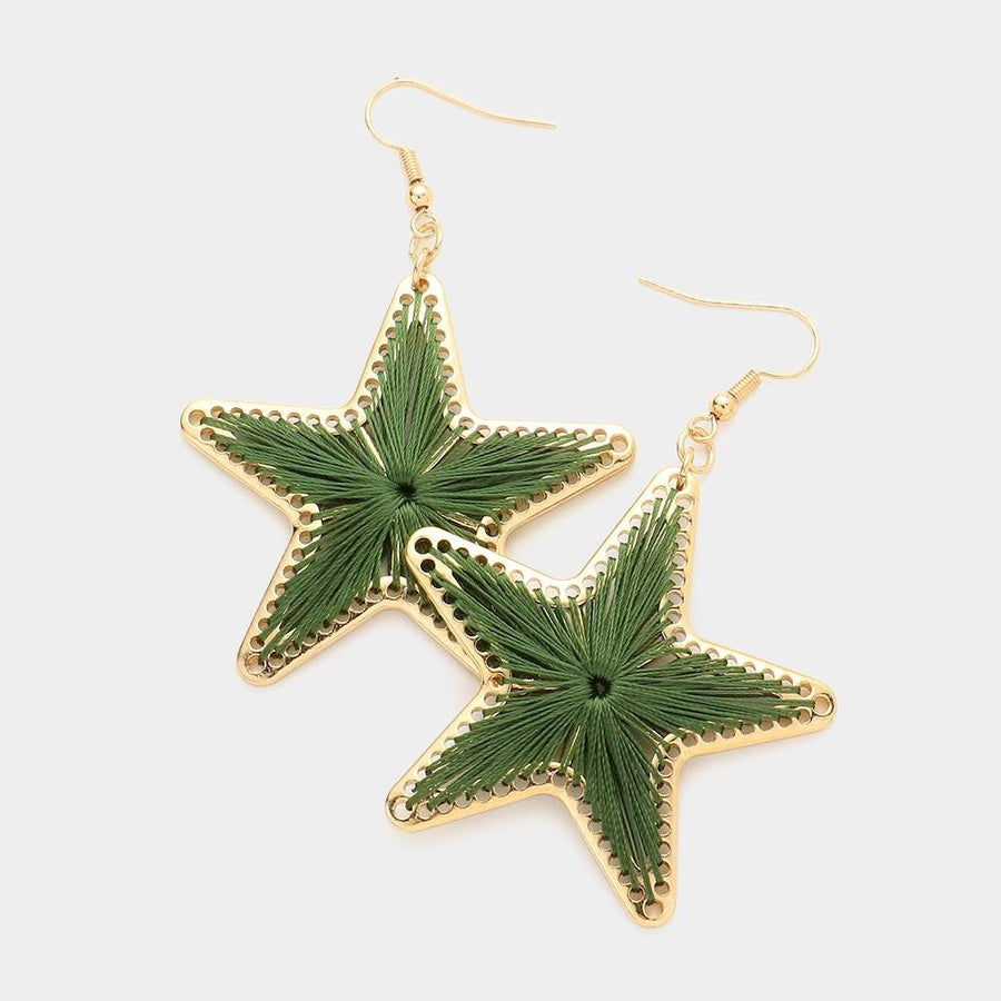 Thread Wrapped Star Dangle Earrings - Boho Celestial Drop Earrings - Artisan Threads Earring