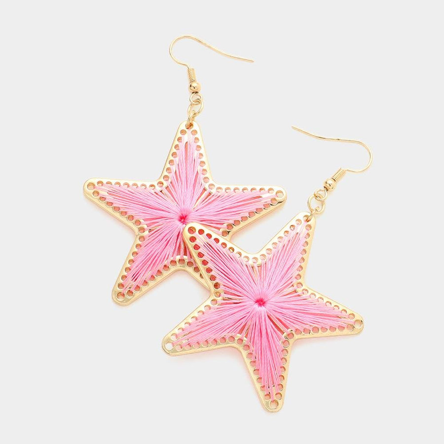 Thread Wrapped Star Dangle Earrings - Boho Celestial Drop Earrings - Artisan Threads Earring