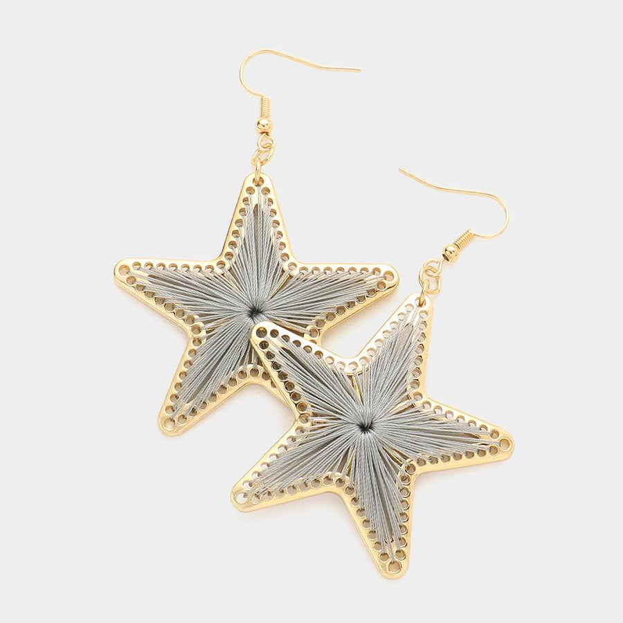 Thread Wrapped Star Dangle Earrings - Boho Celestial Drop Earrings - Artisan Threads Earring