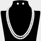 Double Layered Pearl Necklace - Classic Pearl Multi Strand Chain - Elegant Bridal Wedding Jewelry Gift