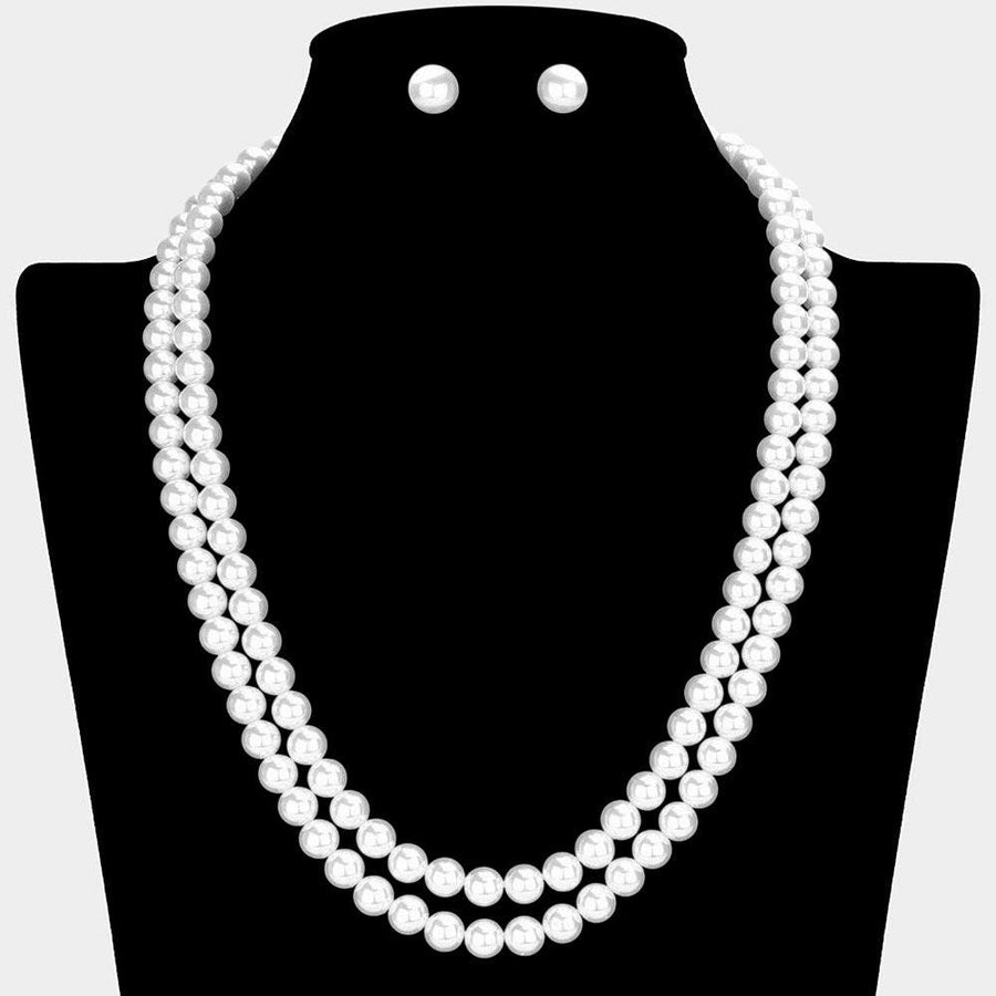 Double Layered Pearl Necklace - Classic Pearl Multi Strand Chain - Elegant Bridal Wedding Jewelry Gift