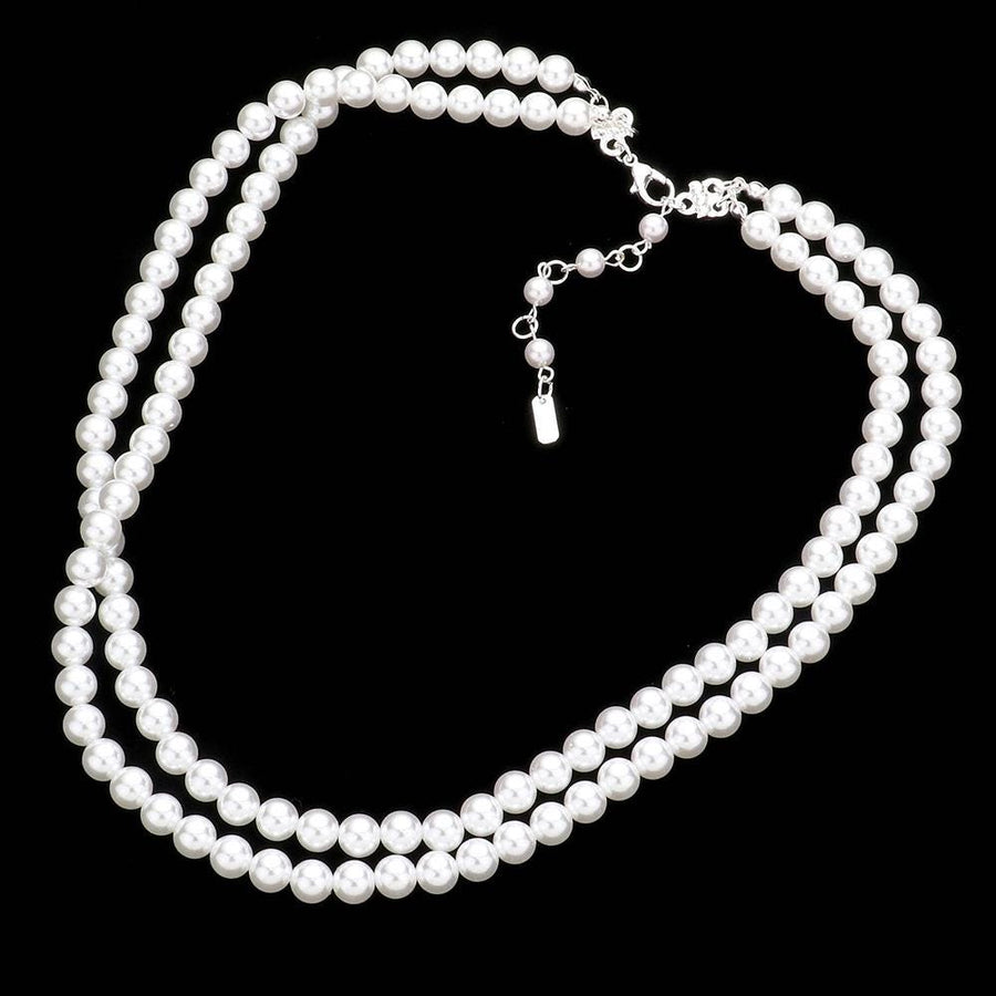 Double Layered Pearl Necklace - Classic Pearl Multi Strand Chain - Elegant Bridal Wedding Jewelry Gift