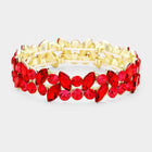 Glass Crystal Marquise Stone Cluster Stretch Bracelet - Sparkle Rhinestone Bracelet - Bridal Stackable Bracelets