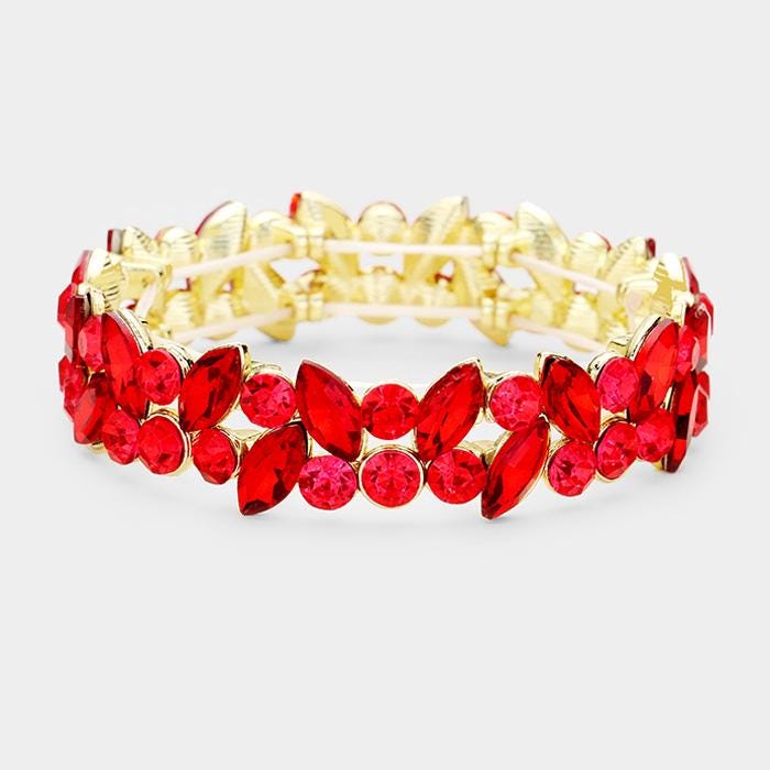 Glass Crystal Marquise Stone Cluster Stretch Bracelet - Sparkle Rhinestone Bracelet - Bridal Stackable Bracelets