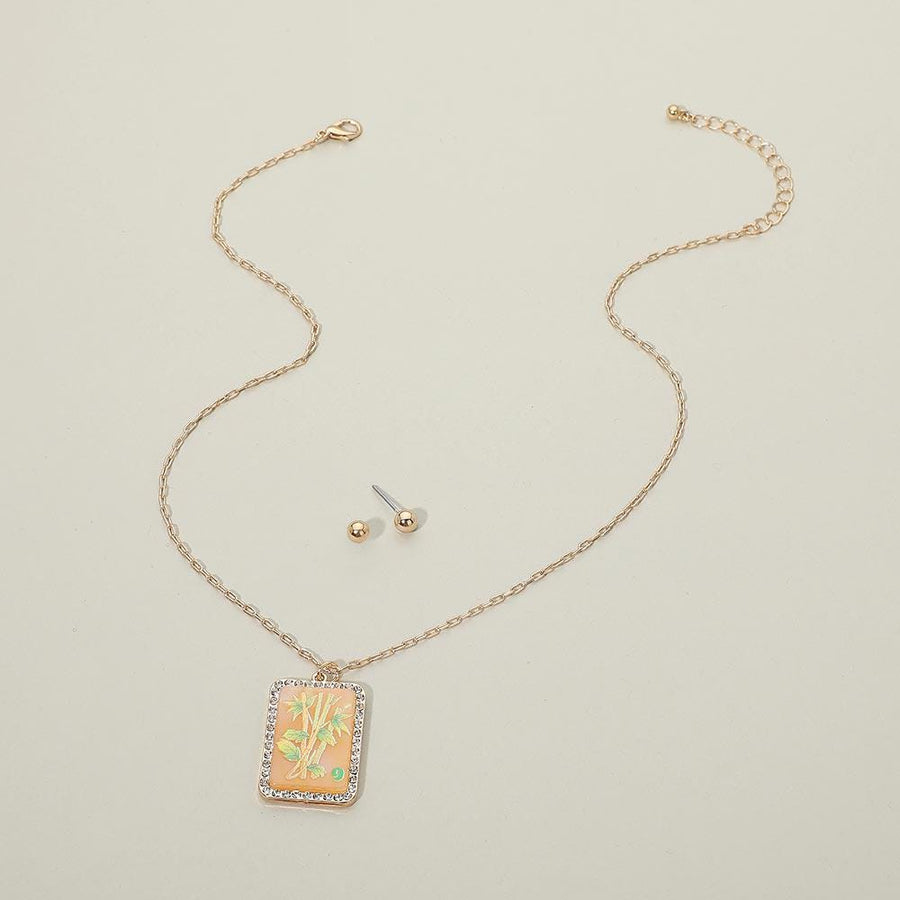 Floral Frame Pendant Necklace – Geometric Chain – Modern Pendant Artistic Jewelry Gift