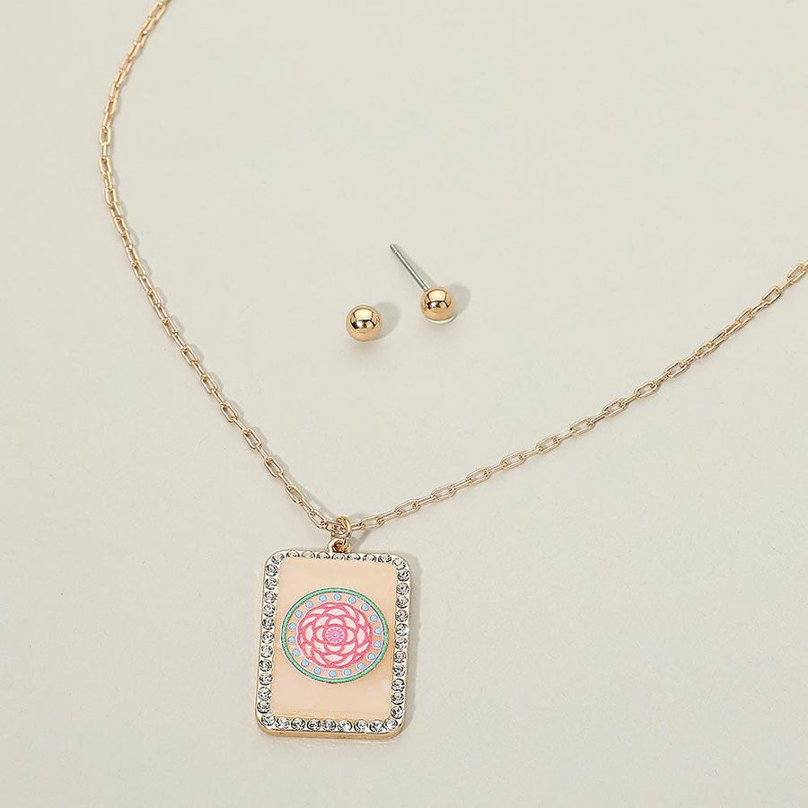 Floral Frame Pendant Necklace – Geometric Chain – Modern Pendant Artistic Jewelry Gift