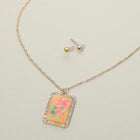 Floral Frame Pendant Necklace – Geometric Chain – Modern Pendant Artistic Jewelry Gift