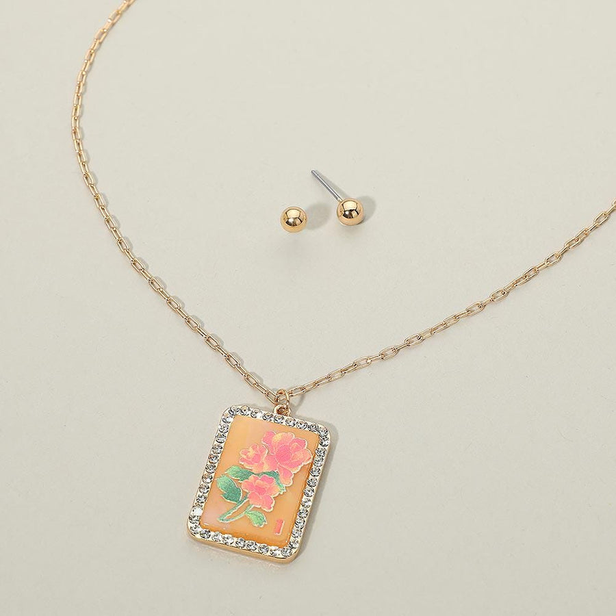 Floral Frame Pendant Necklace – Geometric Chain – Modern Pendant Artistic Jewelry Gift