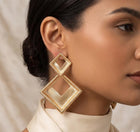 Bold Textured Metal Geometric Open Square Drop Statement Earrings - Modern Square Dangle Earring