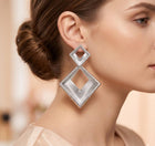 Bold Textured Metal Geometric Open Square Drop Statement Earrings - Modern Square Dangle Earring