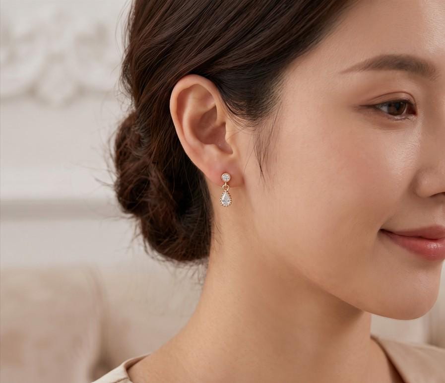 14K Gold Dipped Teardrop CZ Drop Earrings – Dainty Sparkle Bridal Jewelry