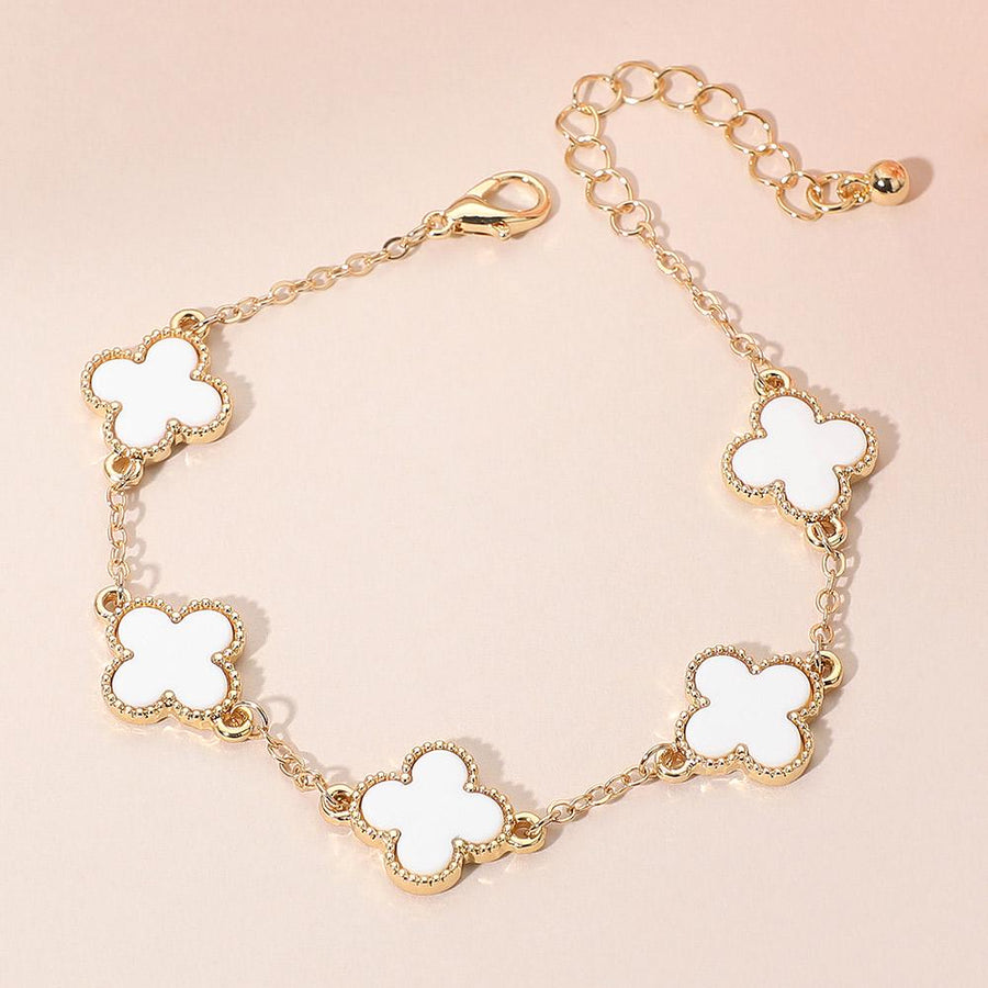 Gold Dipped Quatrefoil Link Chain Bracelet - Gothic Art Nouveau Dainty Chain Bracelet - Minimalist Layering Bridal Gift for Her